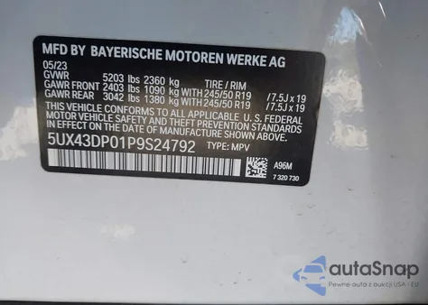 2023 BMW X3 Sdrive30I from USA, damaged, VIN 5UX43DP01P9S24792